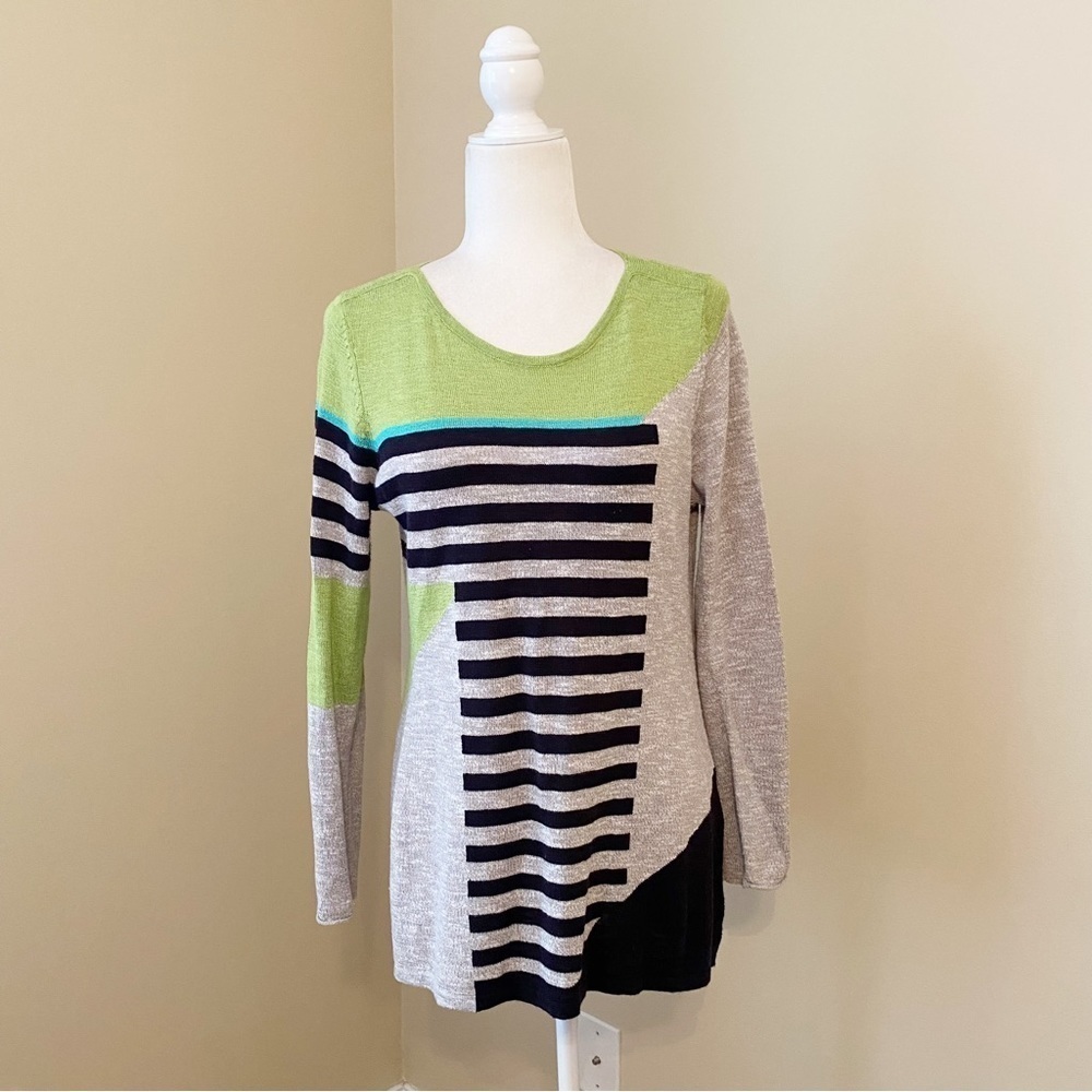 Nic + Zoe Color Block Lightweight Long Sleeve Stripe Sweater - Medium